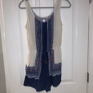 Francesca’s blue, purple & white patterned romper